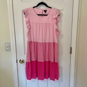 J. Crew Pink Color block Tiered Dress Ruffle Sleeve 20